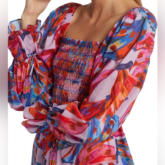 FARM Rio Colored Bananas Smocked Midi Dress Size Small - Picture 4 of 12